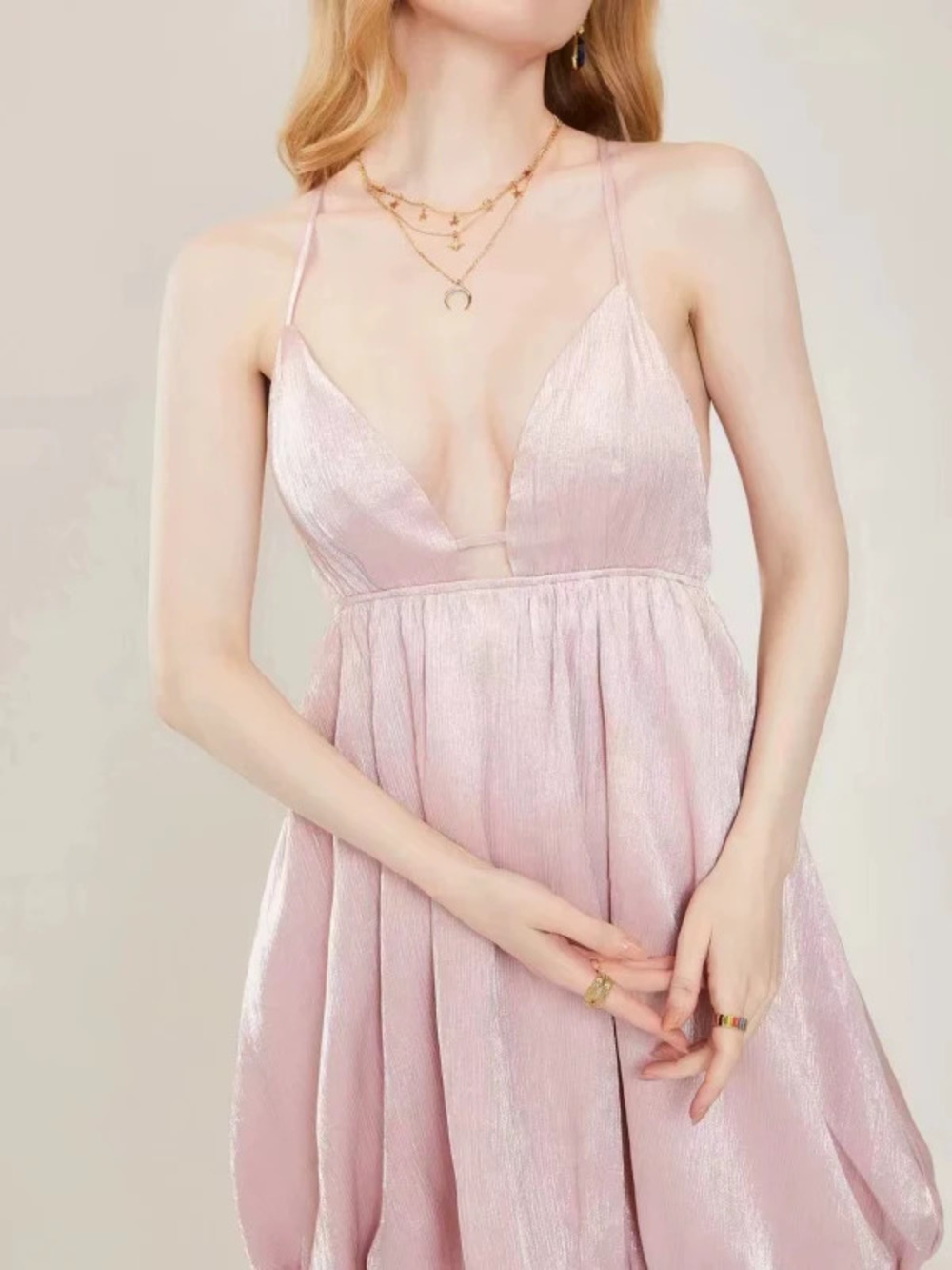 New Fashion Minimalist Strappy Puff Fresh Sweet Dress